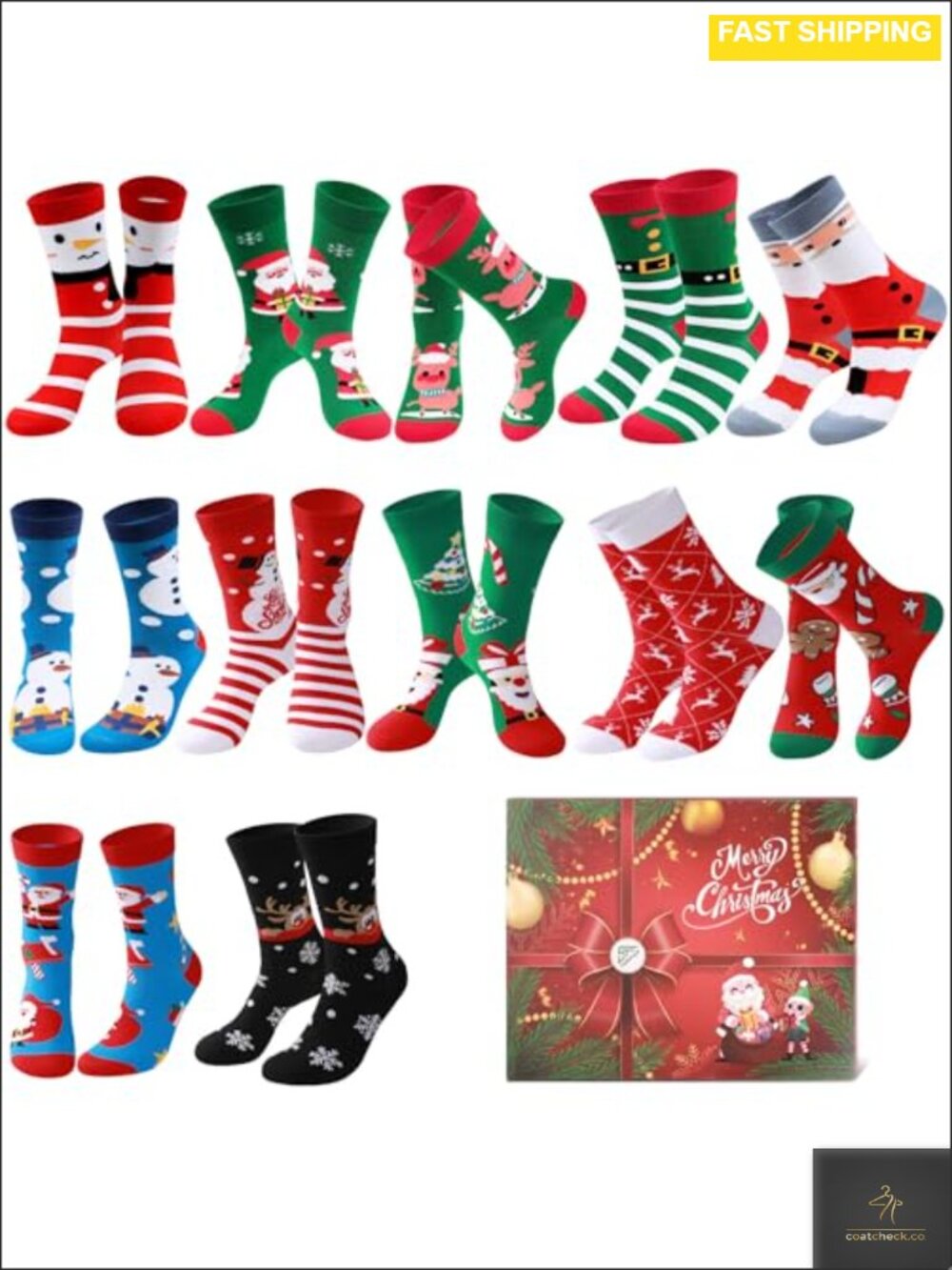 Women Christmas Novelty Crew Socks 6 Pack Cotton Blend US 6-11